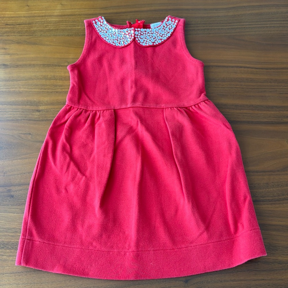 Crewcuts toddler red dress with jewel collar 4